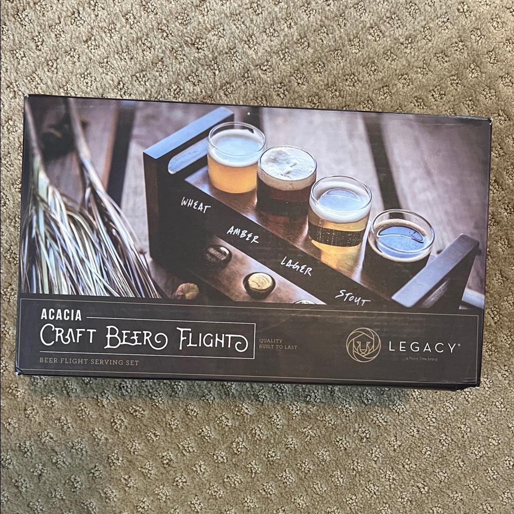 Legacy Acacia Beer Flight Set with Glasses